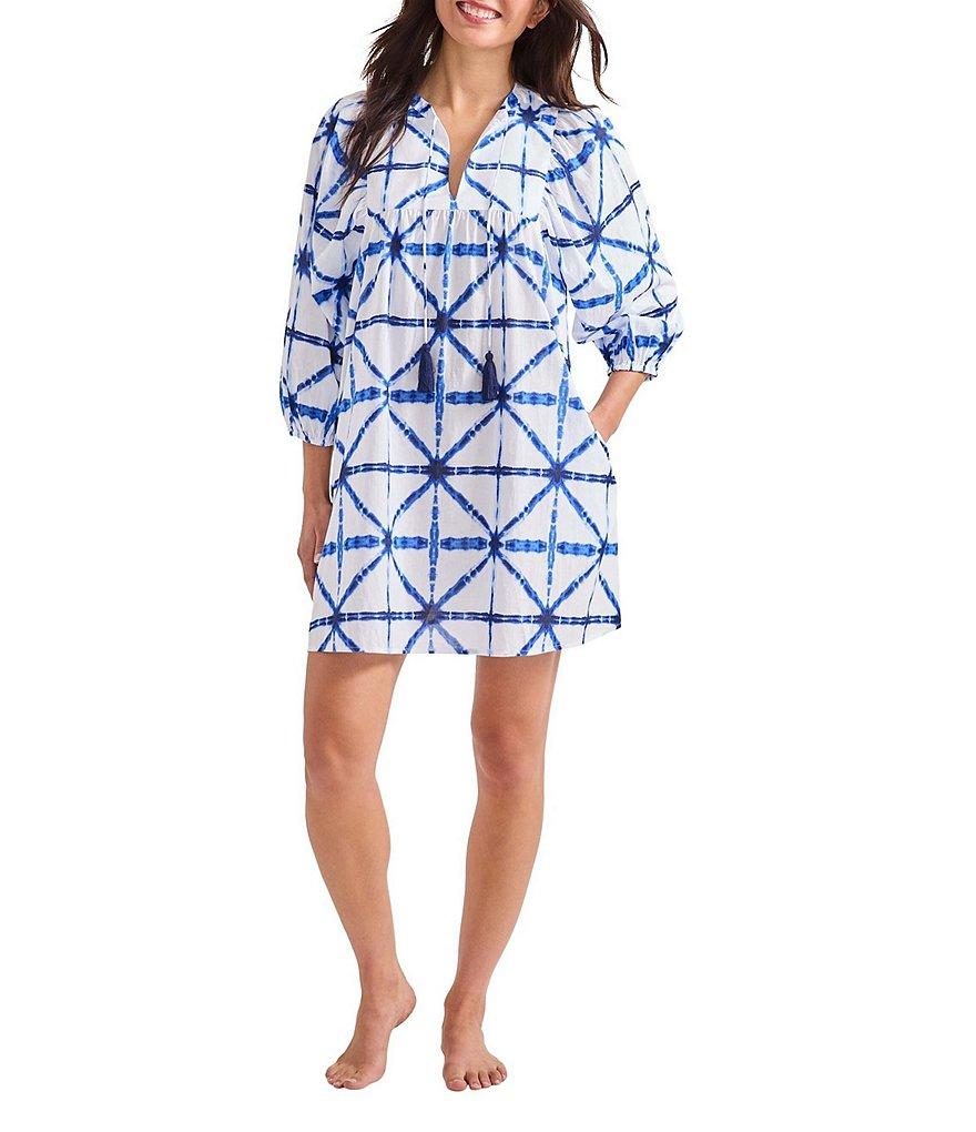 Tommy Bahama Catalina Shibori Cotton V-Neck Swim Cover-Up Product Image