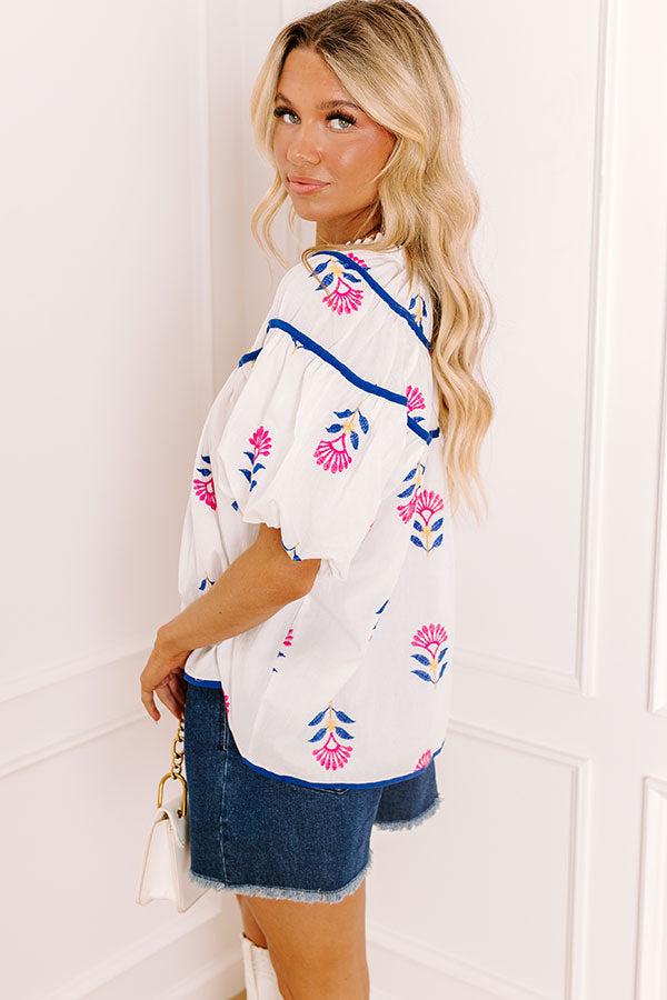 Joyful Bloom Floral Embroidered Top in White Product Image