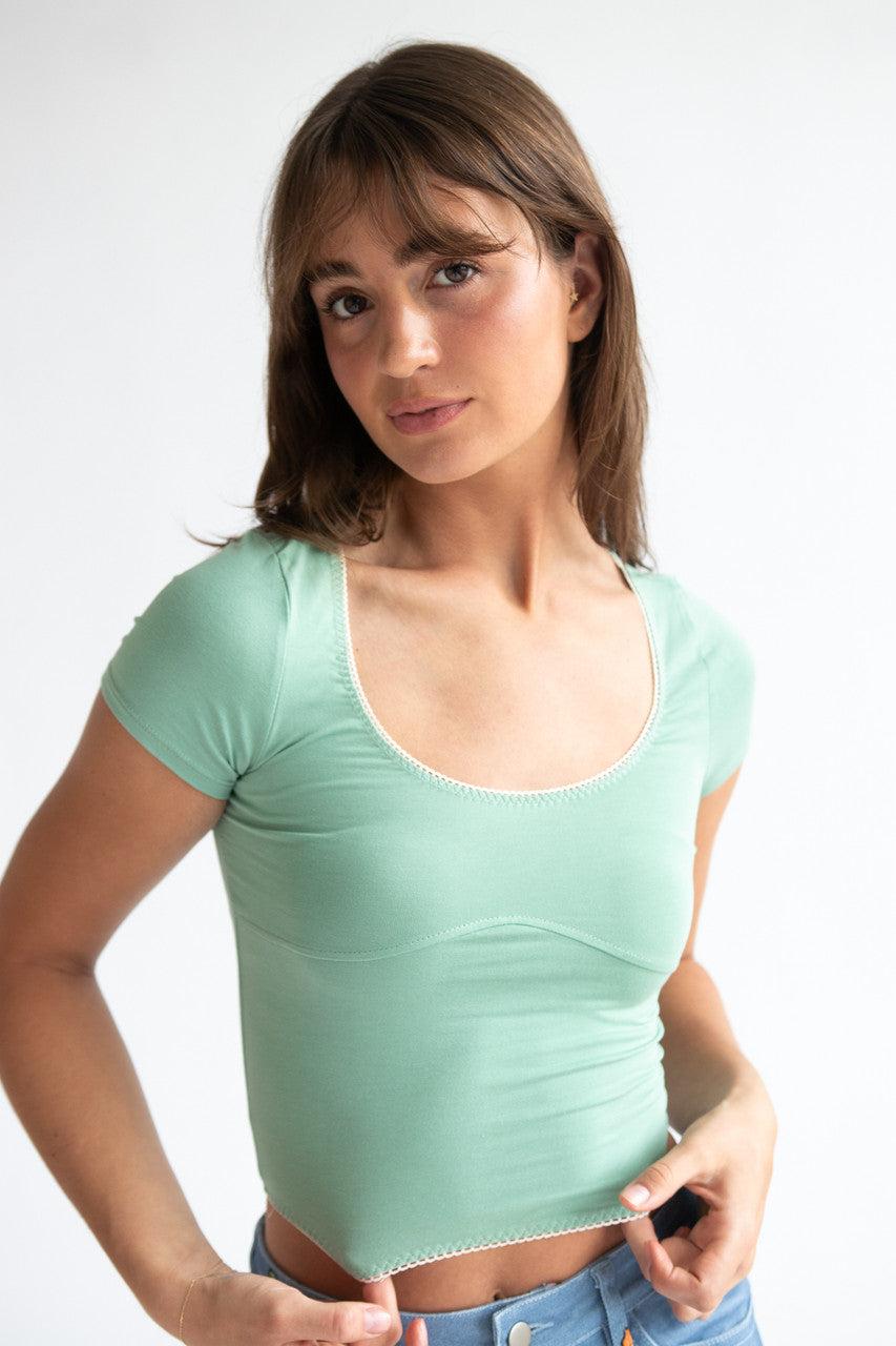 Underbust Seam Lace Trim Tee Product Image