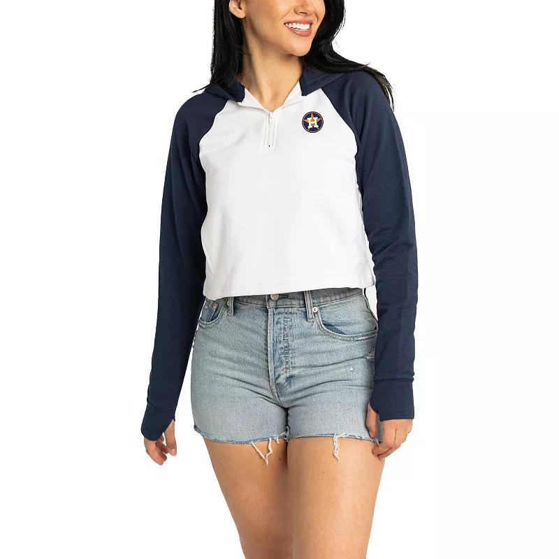 Women's Lusso White San Francisco Giants Jane Raglan Quarter-Zip Tri-Blend Cropped Pullover Hoodie,  Product Image