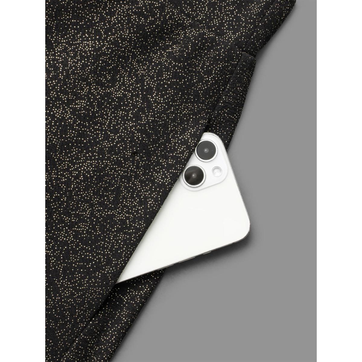 Plus Size Glitter Elastic Waist Pocket Midi Skirt Women Champagne Elegant Low stretch Slanted pocket Everyday Skirts BloomChic 14-16/1X Product Image