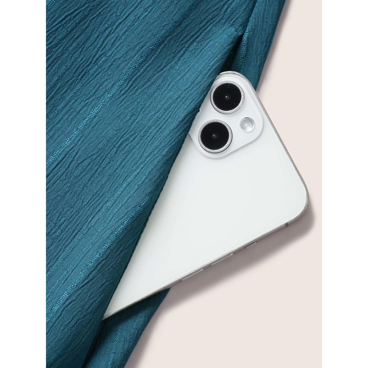 Plus Size Plain Textured Drawstring Ruffle Hem Dress Cerulean Women At the Office Texture V-neck Sleeveless Curvy BloomChic 22-24/3X Product Image