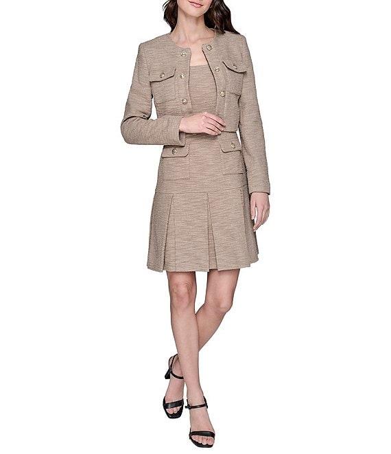 KARL LAGERFELD PARIS Cropped Tweed Long Sleeve Jacket Product Image