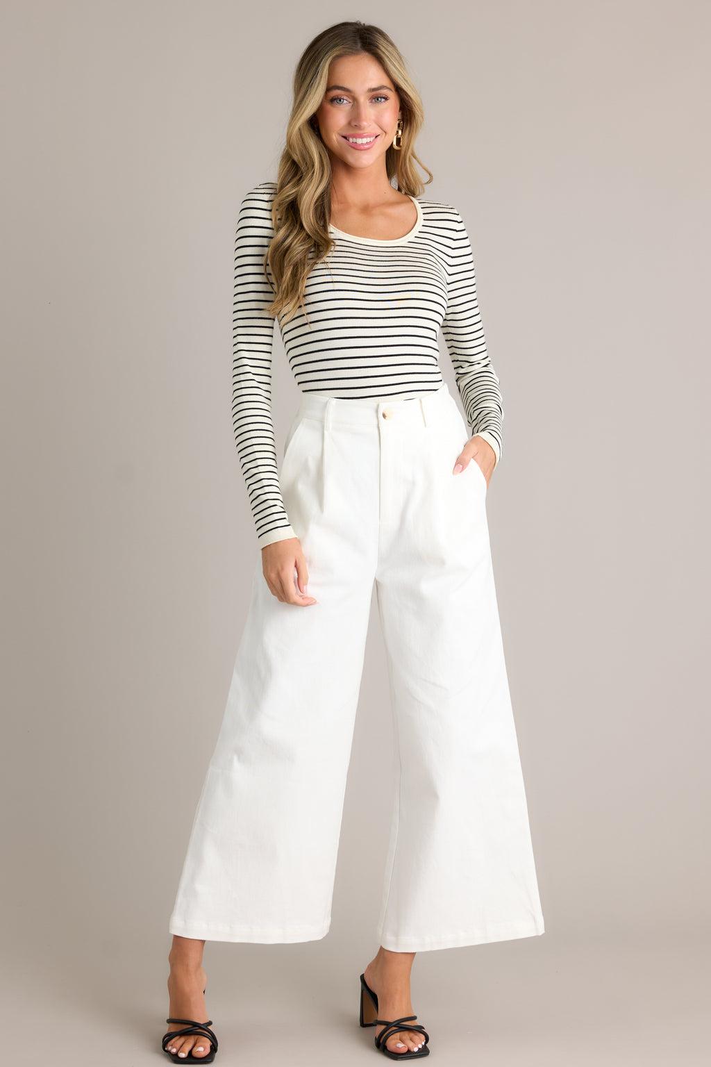 Mixed Signals Ivory Stripe Long Sleeve Top Product Image