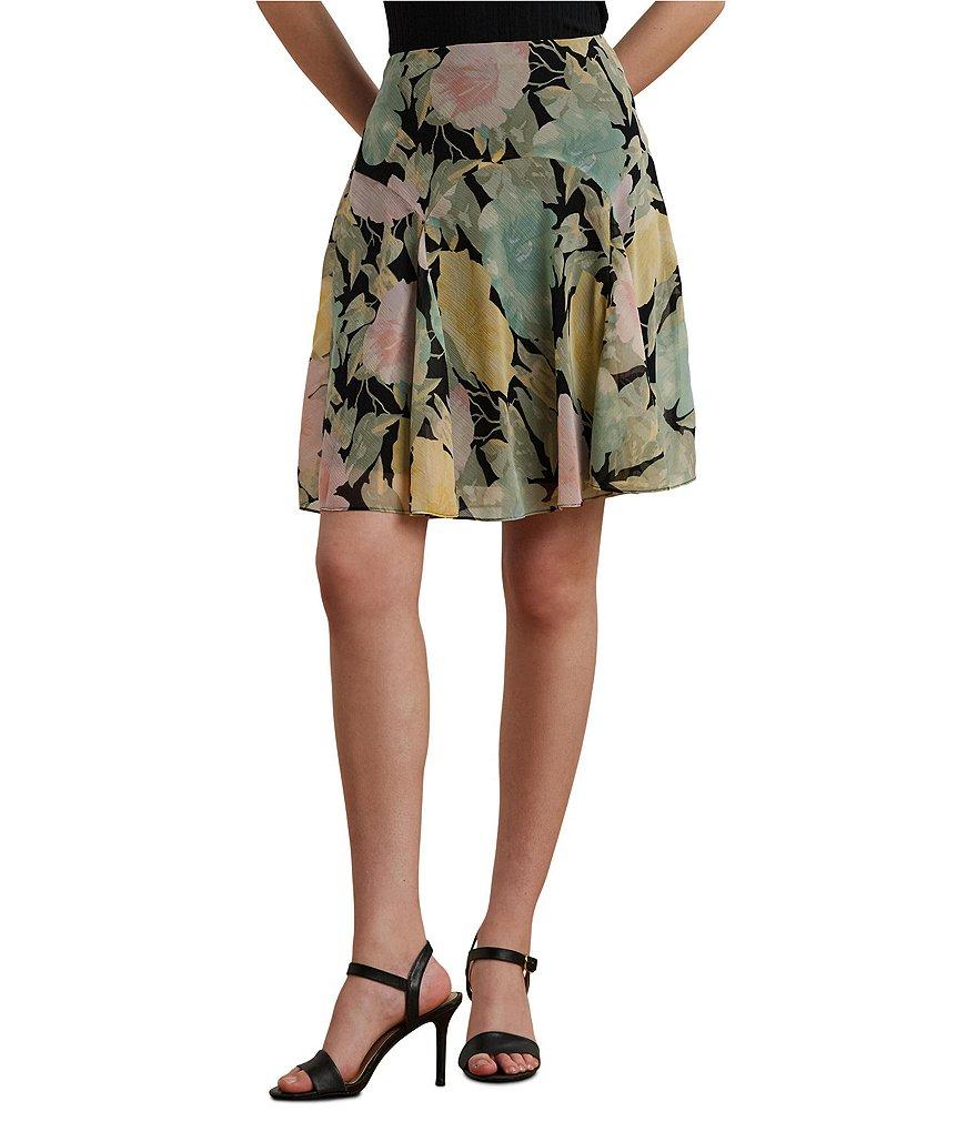 Lauren Ralph Lauren Lightweight Crinkle Georgette Embroidered Floral A-Line Skirt Product Image