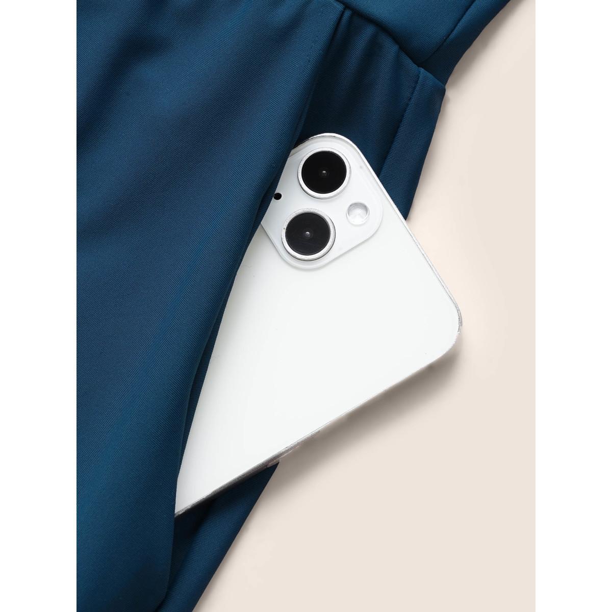 Plus Size Solid Keyhole Elastic Waist Gathered One Piece Swimsuit Women's Swimwear Indigo Resort Gathered Curve Bathing Suits High stretch One Pieces BloomChic 26/4X Product Image