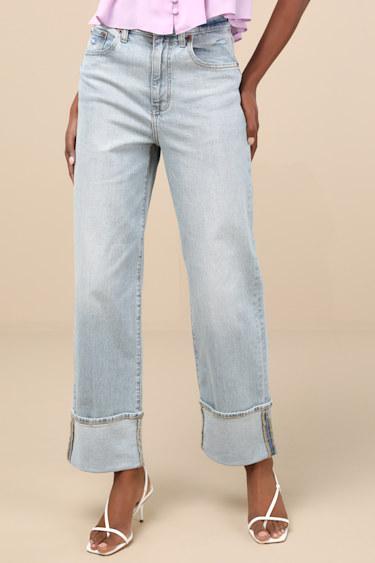 Eastside Light Wash High-Rise Cuffed Denim Jeans Product Image