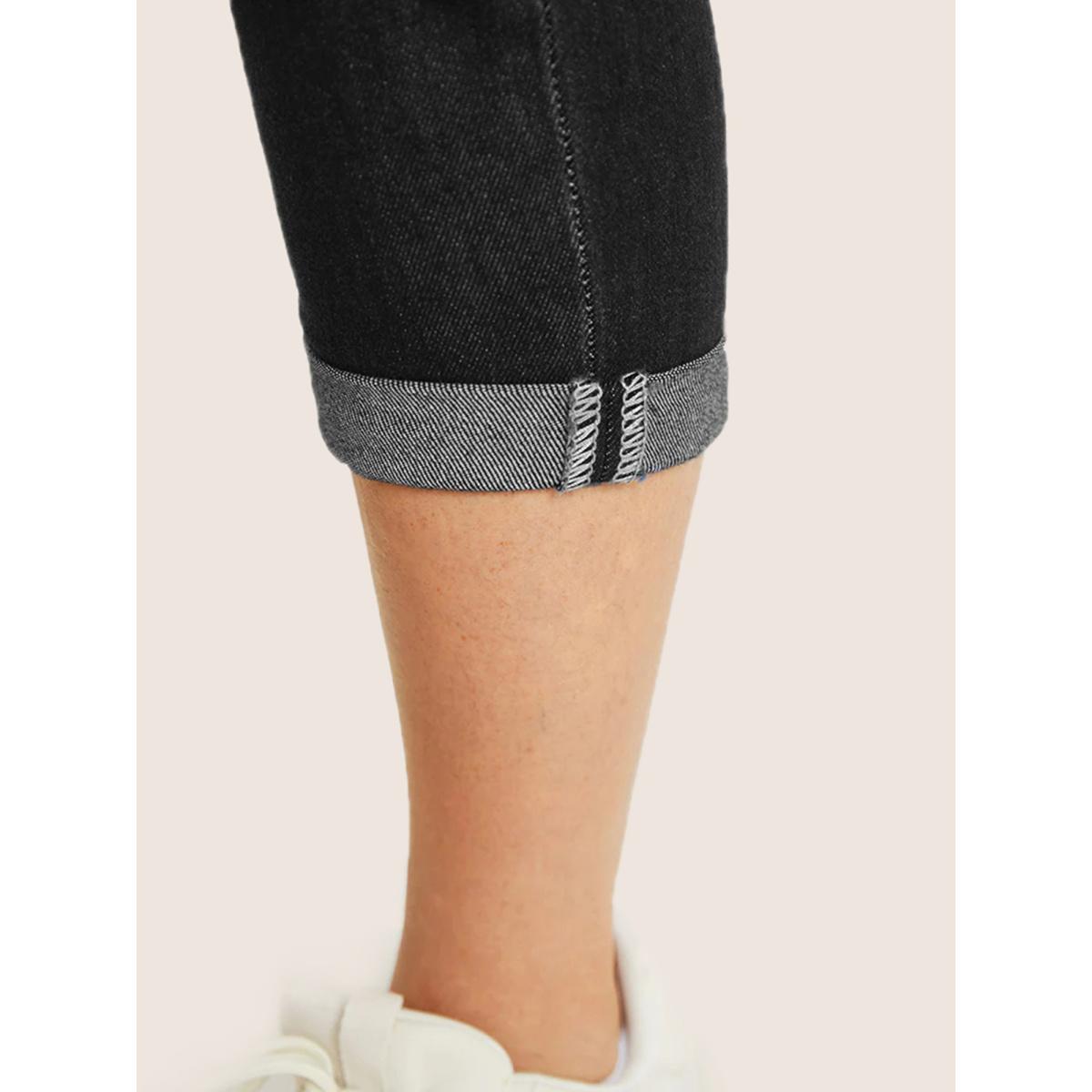 Plus Size Very Stretchy High Rise Dark Wash Cropped Jeans Women Black Casual Plain High stretch Slanted pocket Jeans BloomChic 12/L Product Image