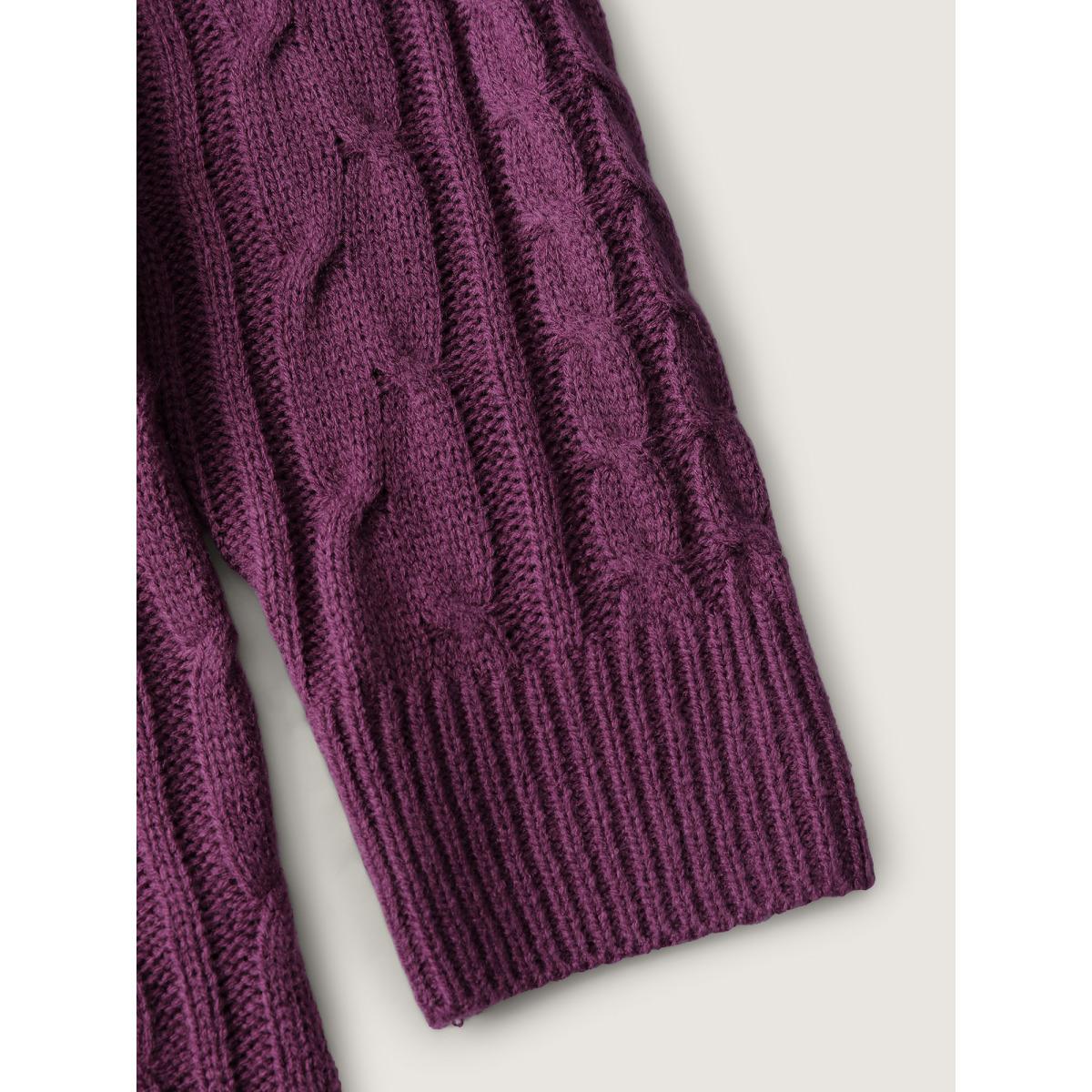 Plus Size Drapey High Turtleneck Cable-Knit Pullover Deeppurplered Women Leisure Loose Long Sleeve Turtleneck Casual Pullovers BloomChic 22-24/3X Product Image