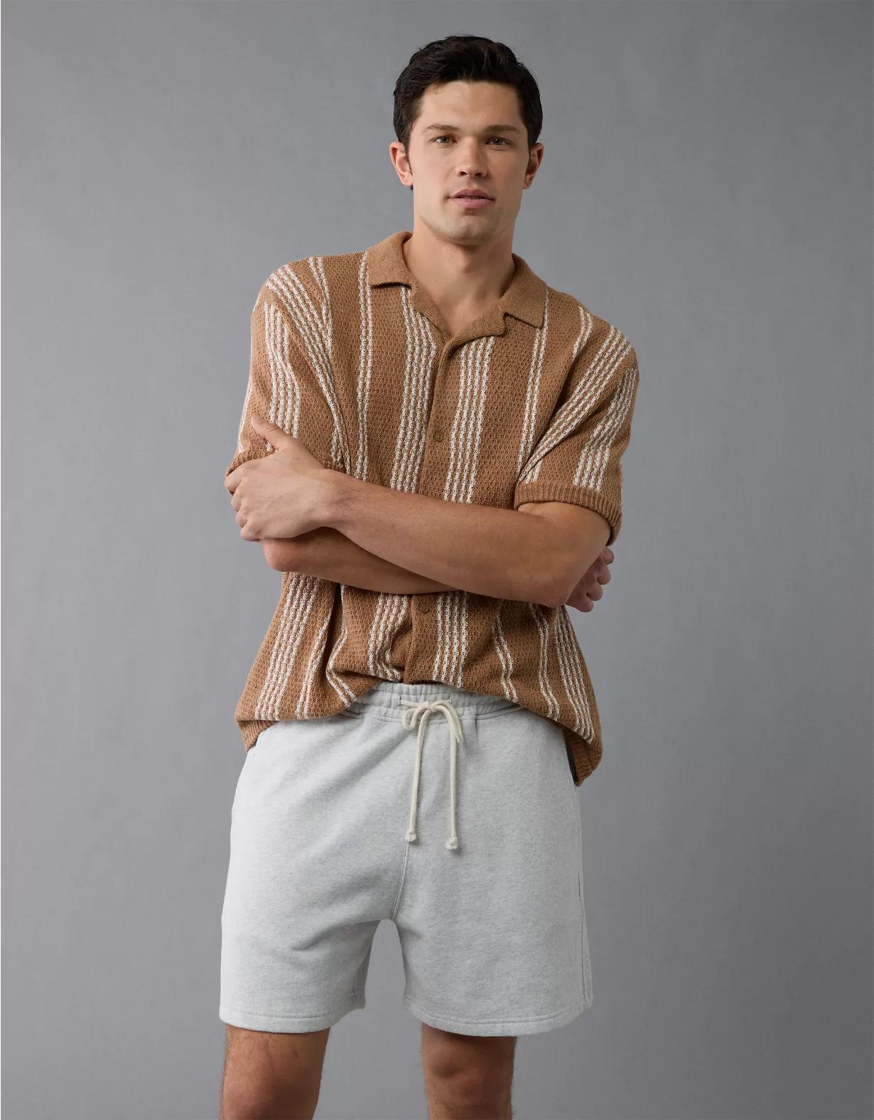 AE Weekend Striped Button-Up Sweater Polo Shirt Product Image