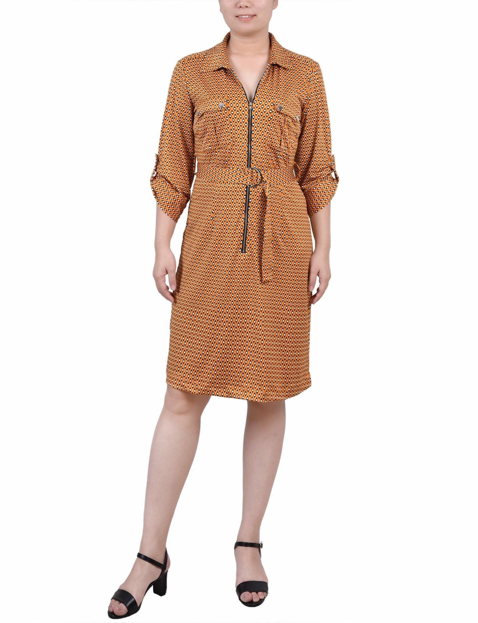 Golden Black Lil Elle Belted Roll Tab Zip Front Shirtdress - Petite Product Image