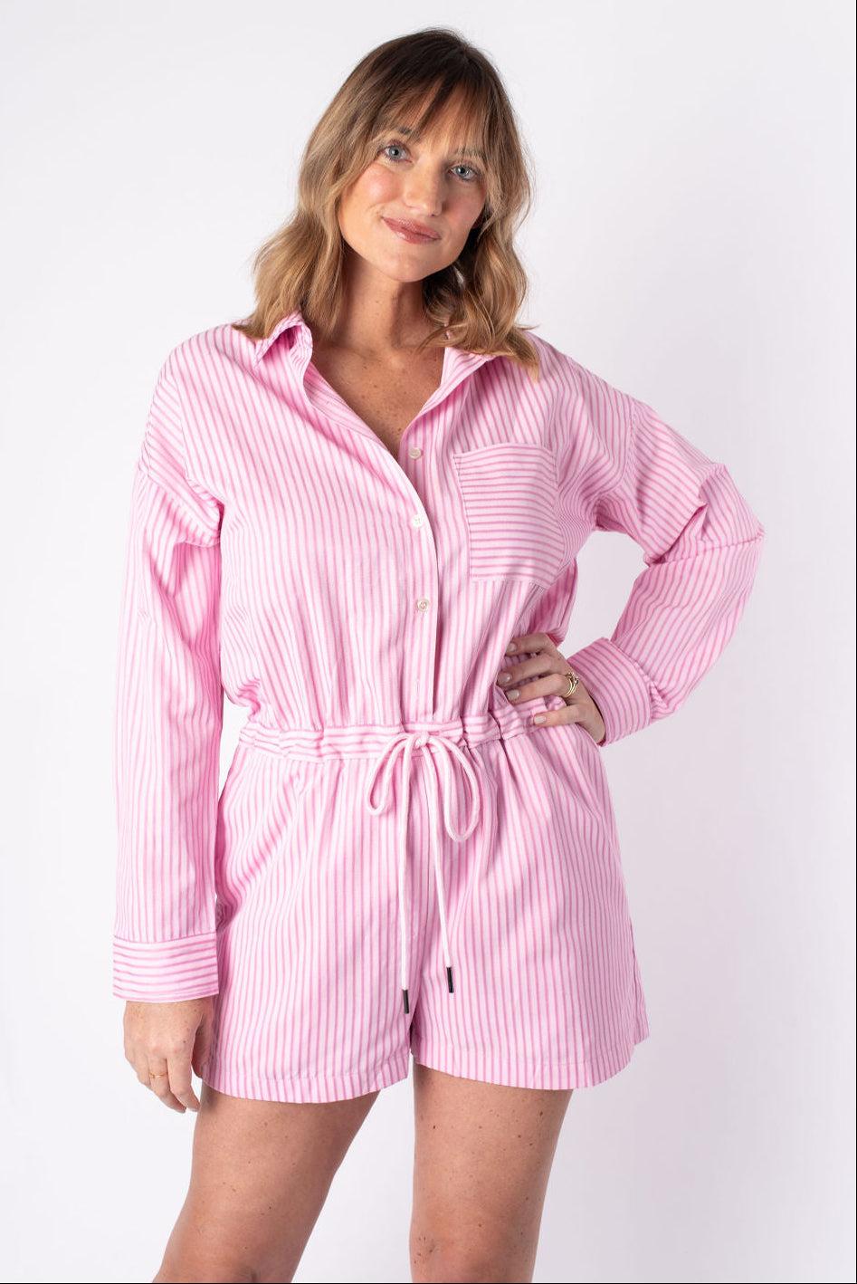 Riley Long Sleeve Striped Romper Product Image
