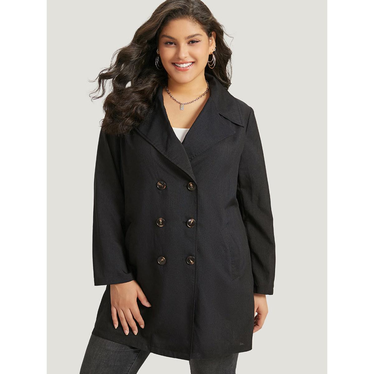 Plus Size Halloween Solid Lapel Collar Double Breasted Pocket Coat Women Black Casual Plain Ladies Everyday Winter Coats BloomChic 18-20/2X Product Image