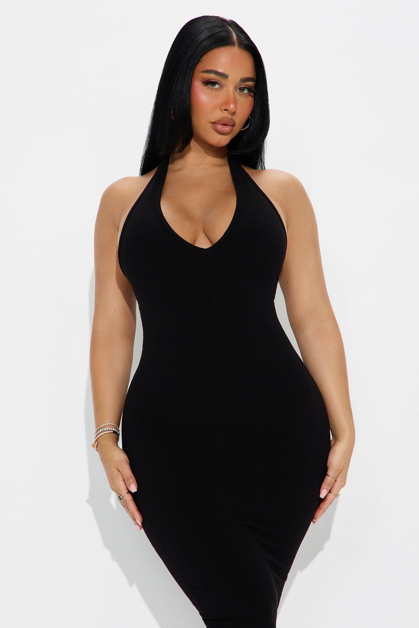 Celeste Snatched Halter Midi Dress - Black Female Product Image