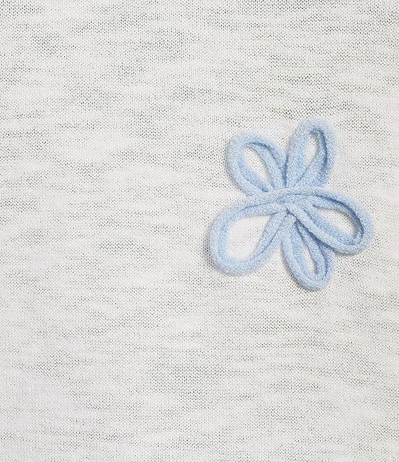 Charlie B. Round Neck 3/4 Sleeves Flower Patch Sweater Product Image