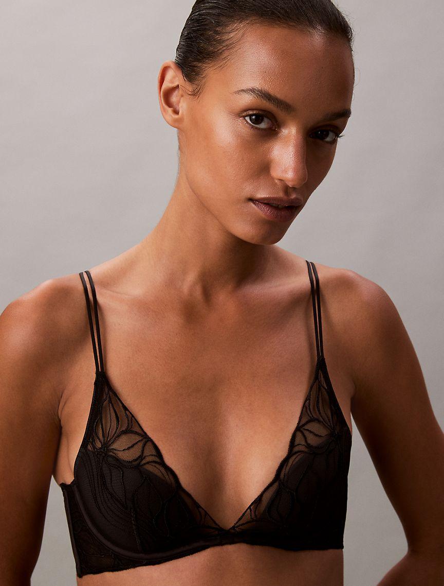 CK Black Floral Lace Lightly Lined Plunge Bra Product Image