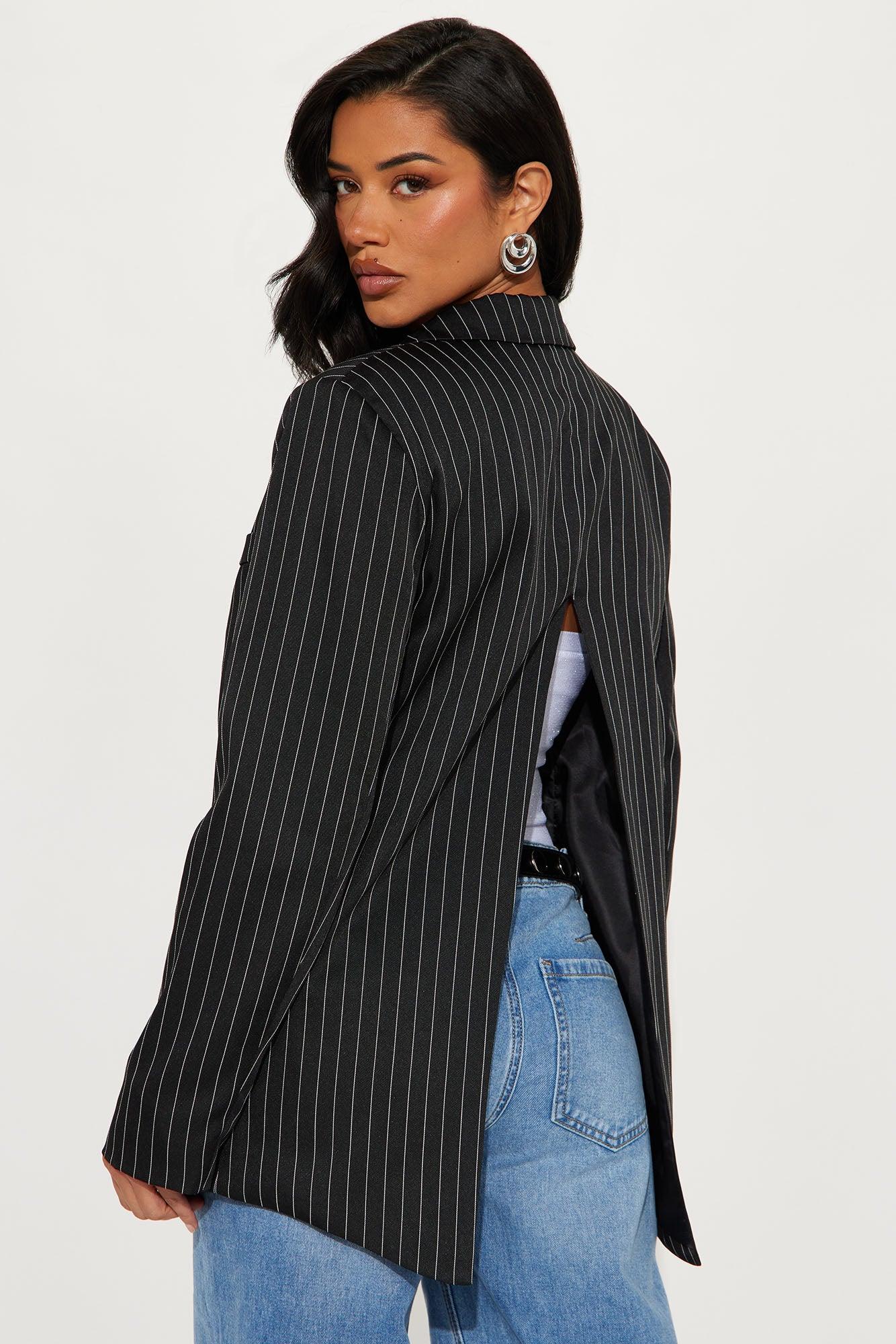 Walk The Walk Pinstripe Blazer - Black/White Product Image