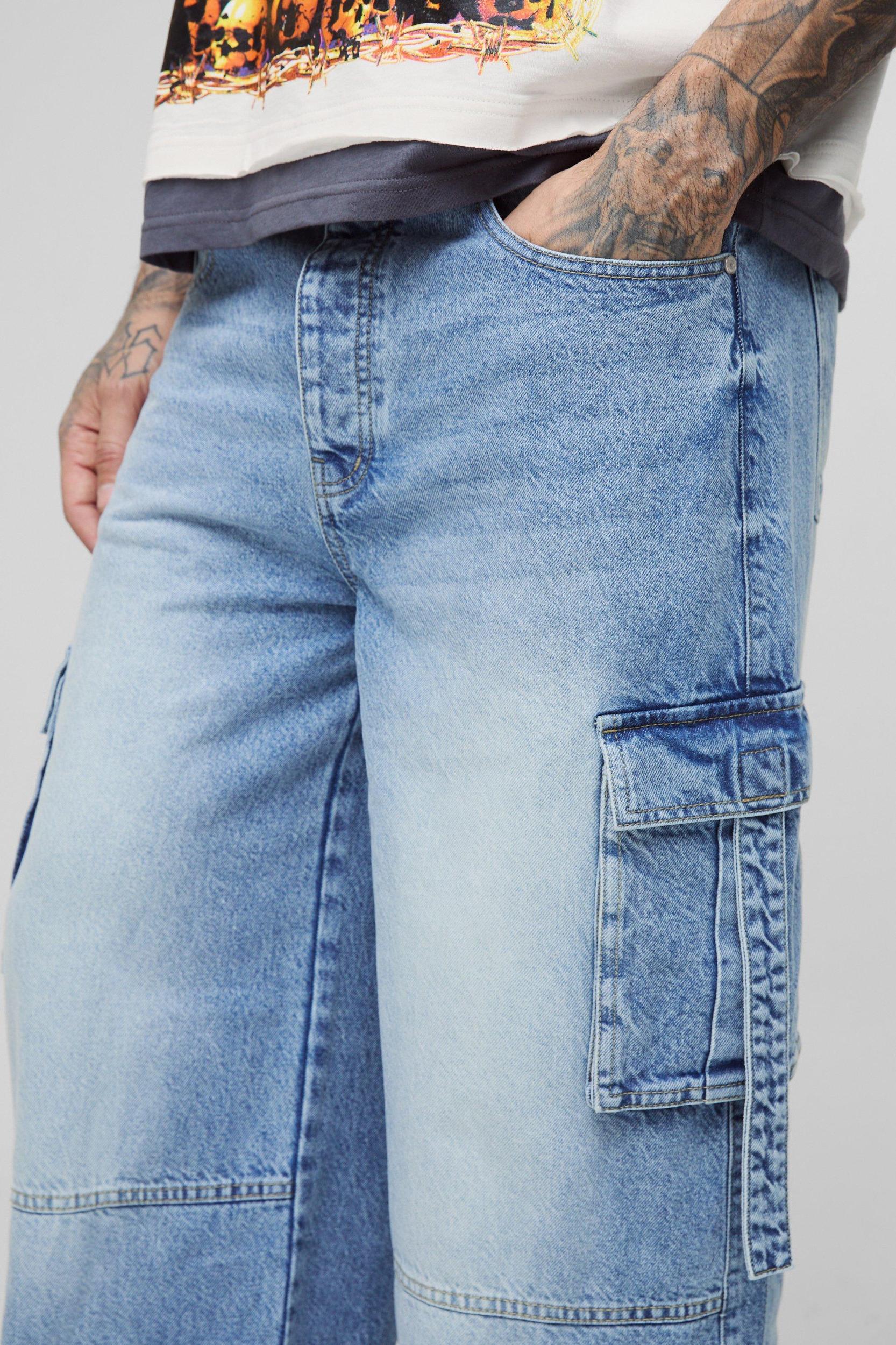 Tall Multi Pocket Baggy Cargo Jeans | boohooMAN USA Product Image