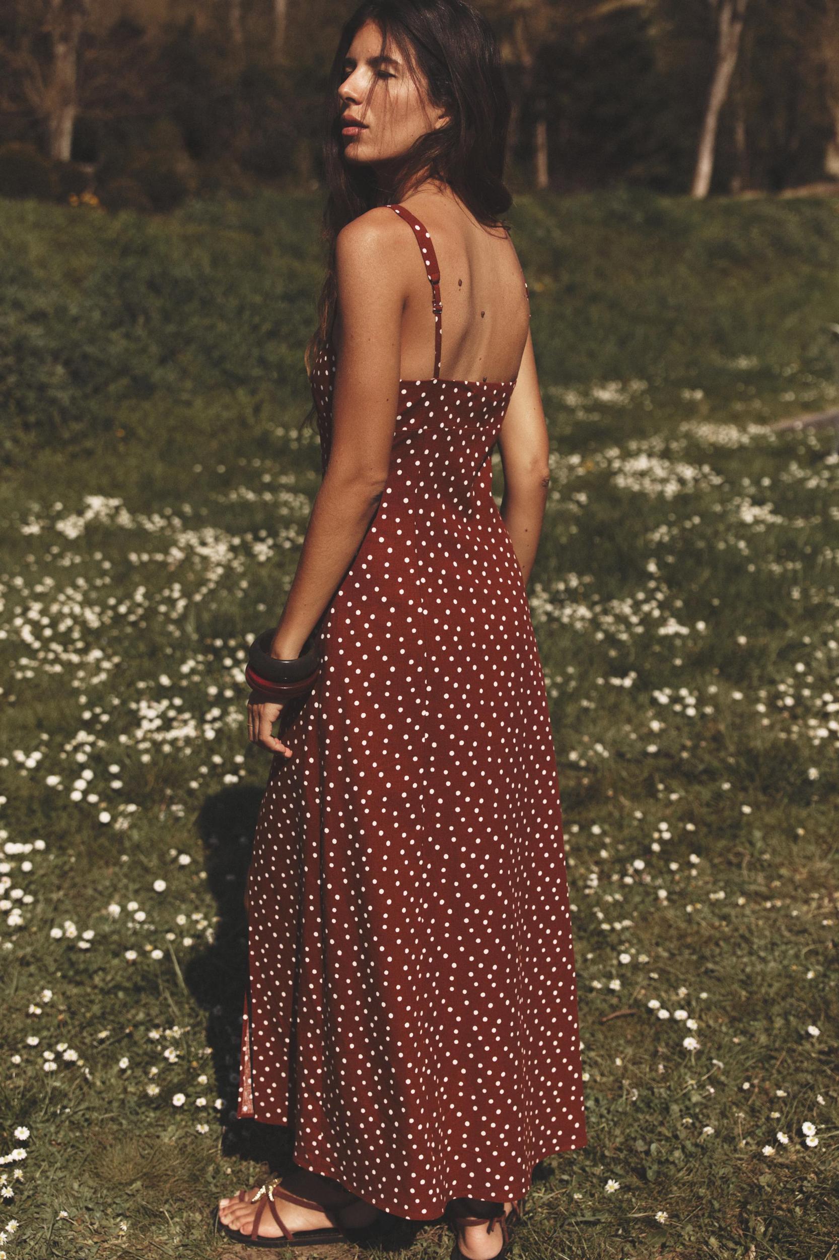 LINEN POLKA DOT MIDI DRESS Product Image