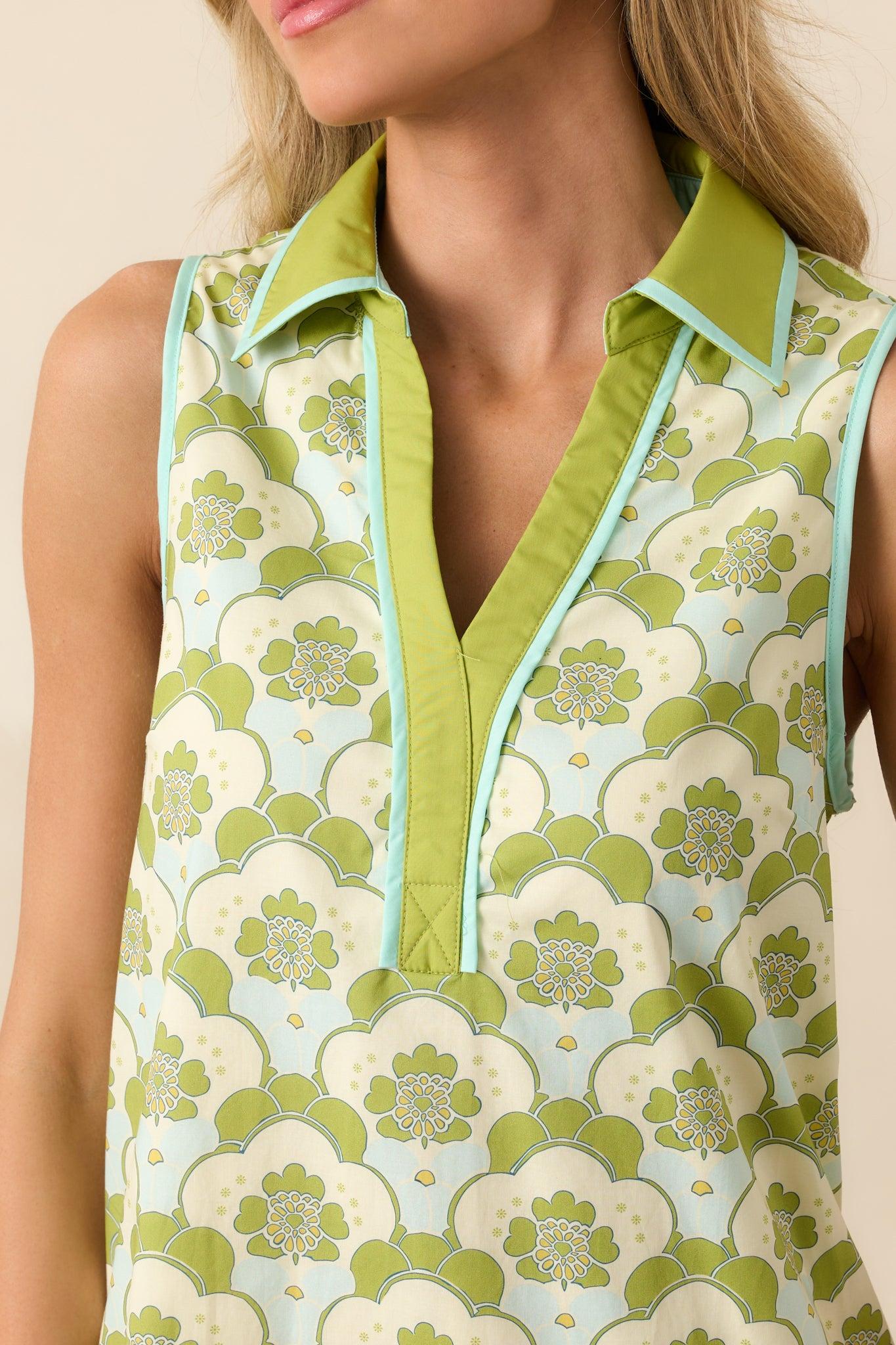In The Greenhouse Chartreuse Abstract Floral Cotton Mini Dress Product Image