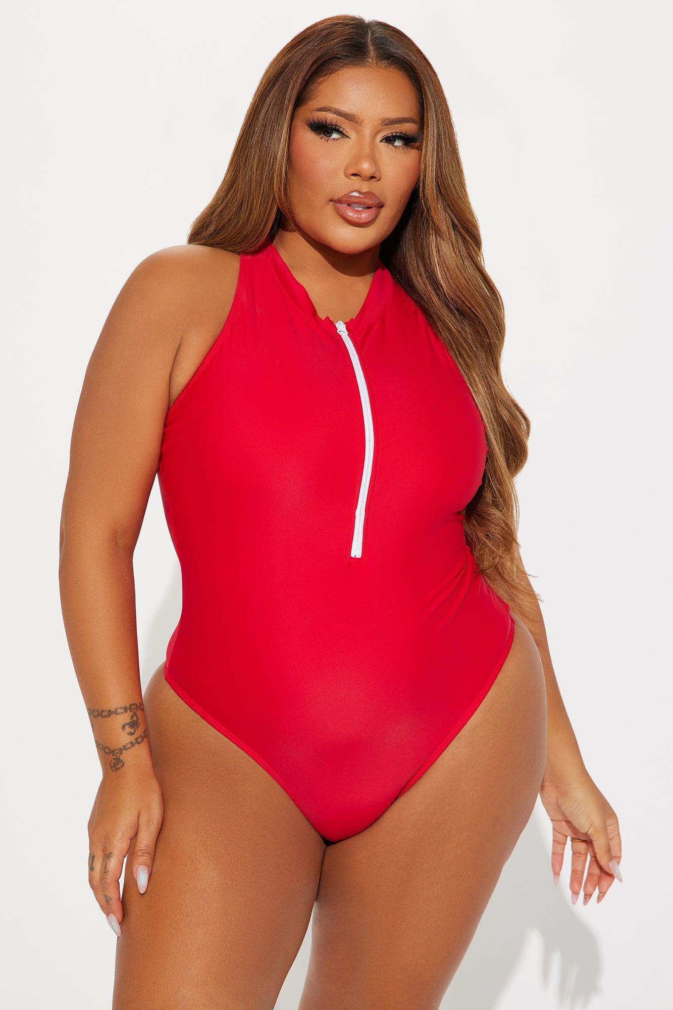 Evelyn Zip Up 1 Piece Swimsuit - Red Product Image