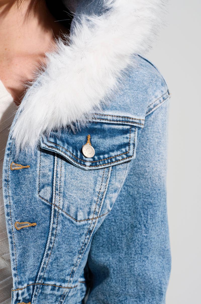 SITTING PRETTY FUR TRIM DENIM JACKET Product Image