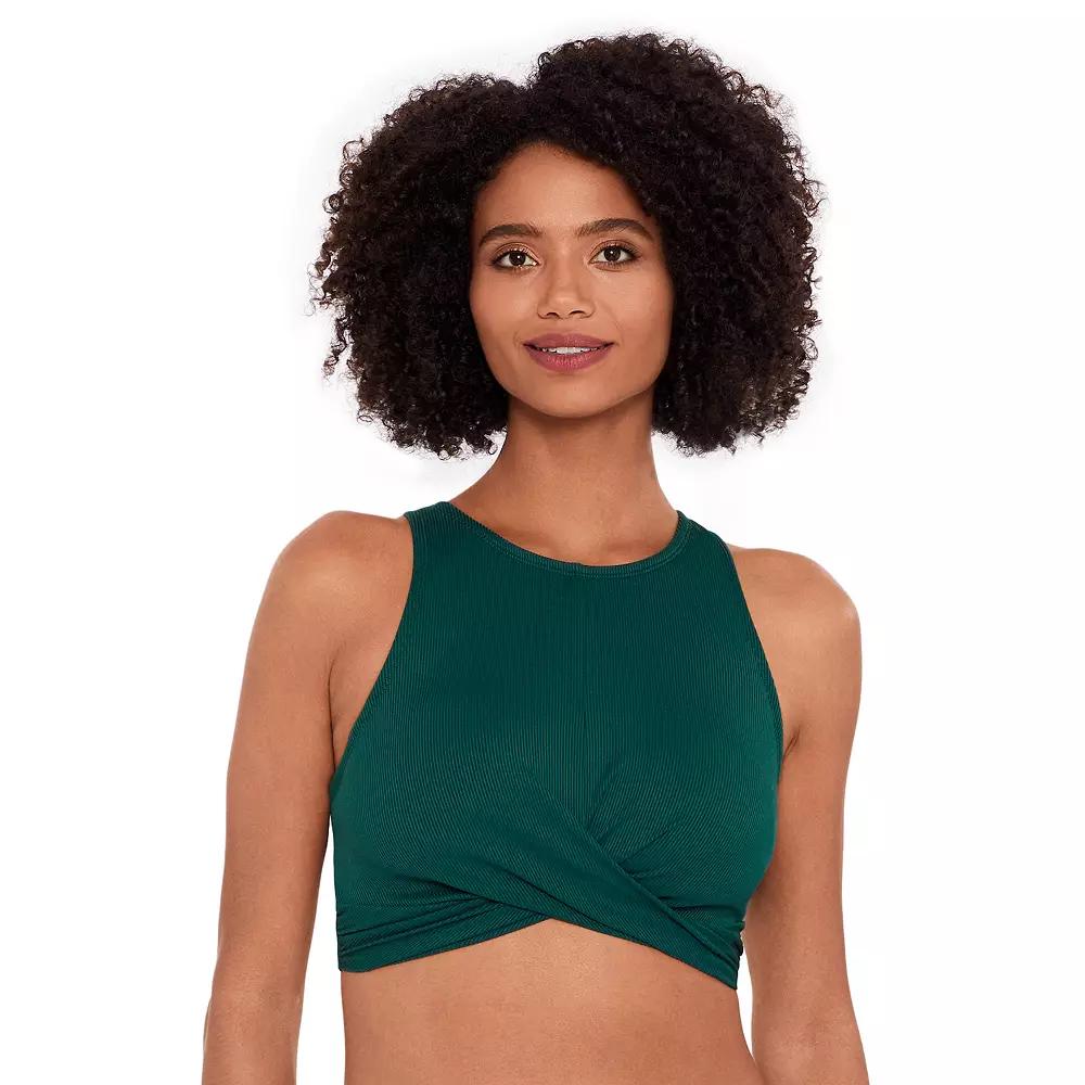 Women's Eco Beach Criss Cross Highneck Hook Back Bikini Top, Size: Medium, Green Green Product Image