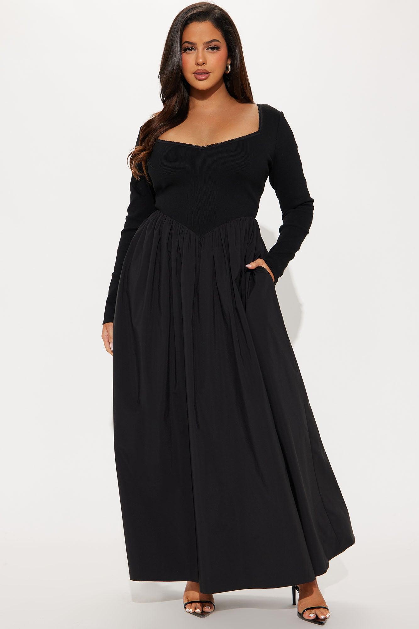 Mia Long Sleeve Maxi Dress - Black Product Image
