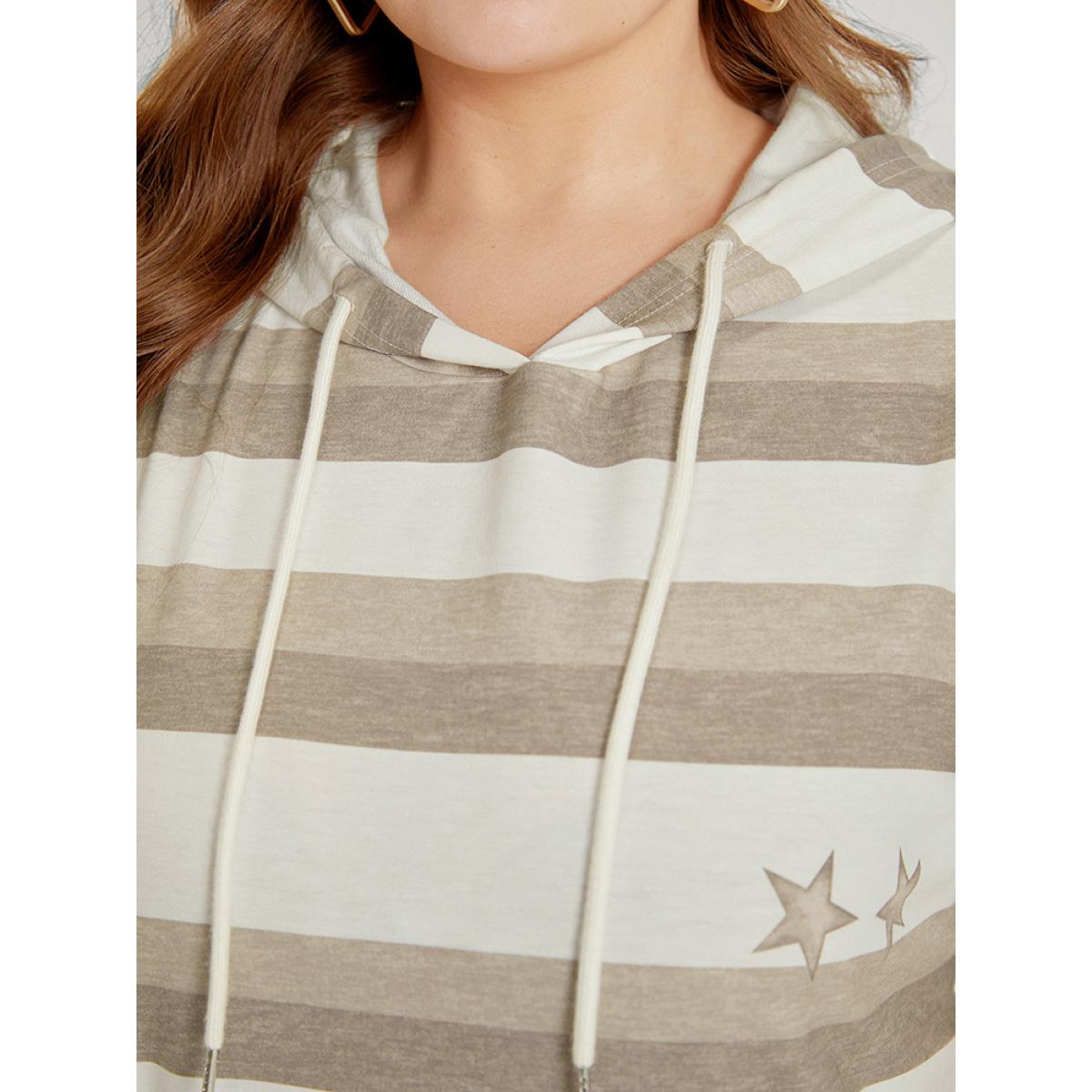 Plus Size Striped & Star Print Hooded Ties Sweatshirt Women Multicolor Casual Printed Hooded Dailywear Sweatshirts BloomChic 18-20/2X Product Image