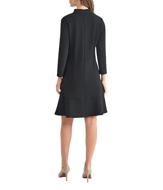 Ming Wang Stretch Crepe Funnel Neck Bracelet Sleeve A-Line Dress Product Image