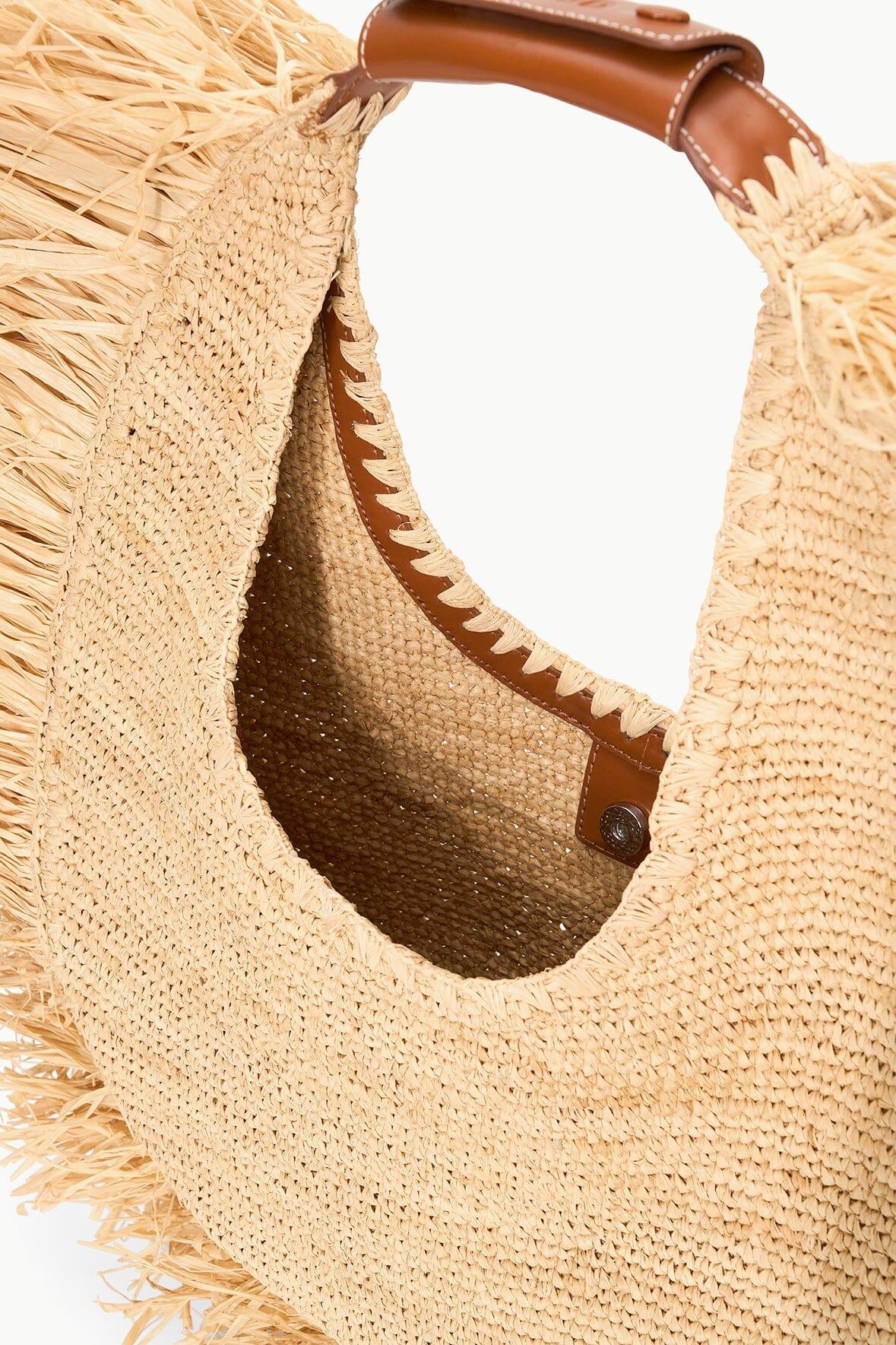 LARGE RAFFIA MOON TOTE BAG | NATURAL FRINGE Product Image
