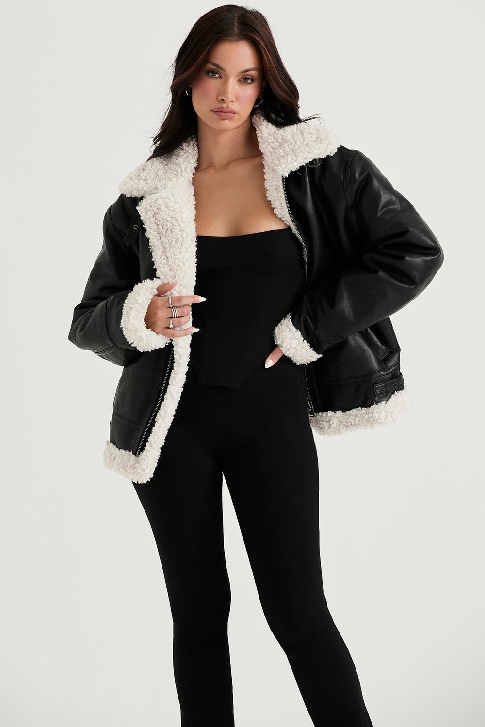 Madden  black vegan shearling aviator jacket Product Image