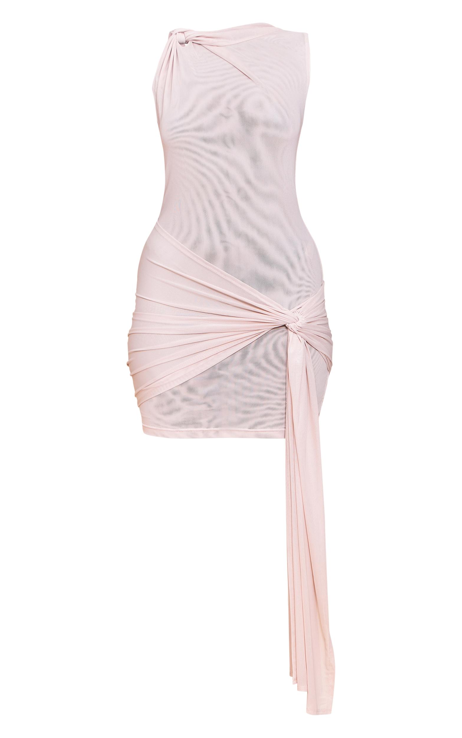 Cream Double Layer Mesh Twist Detail Mini Dress Product Image