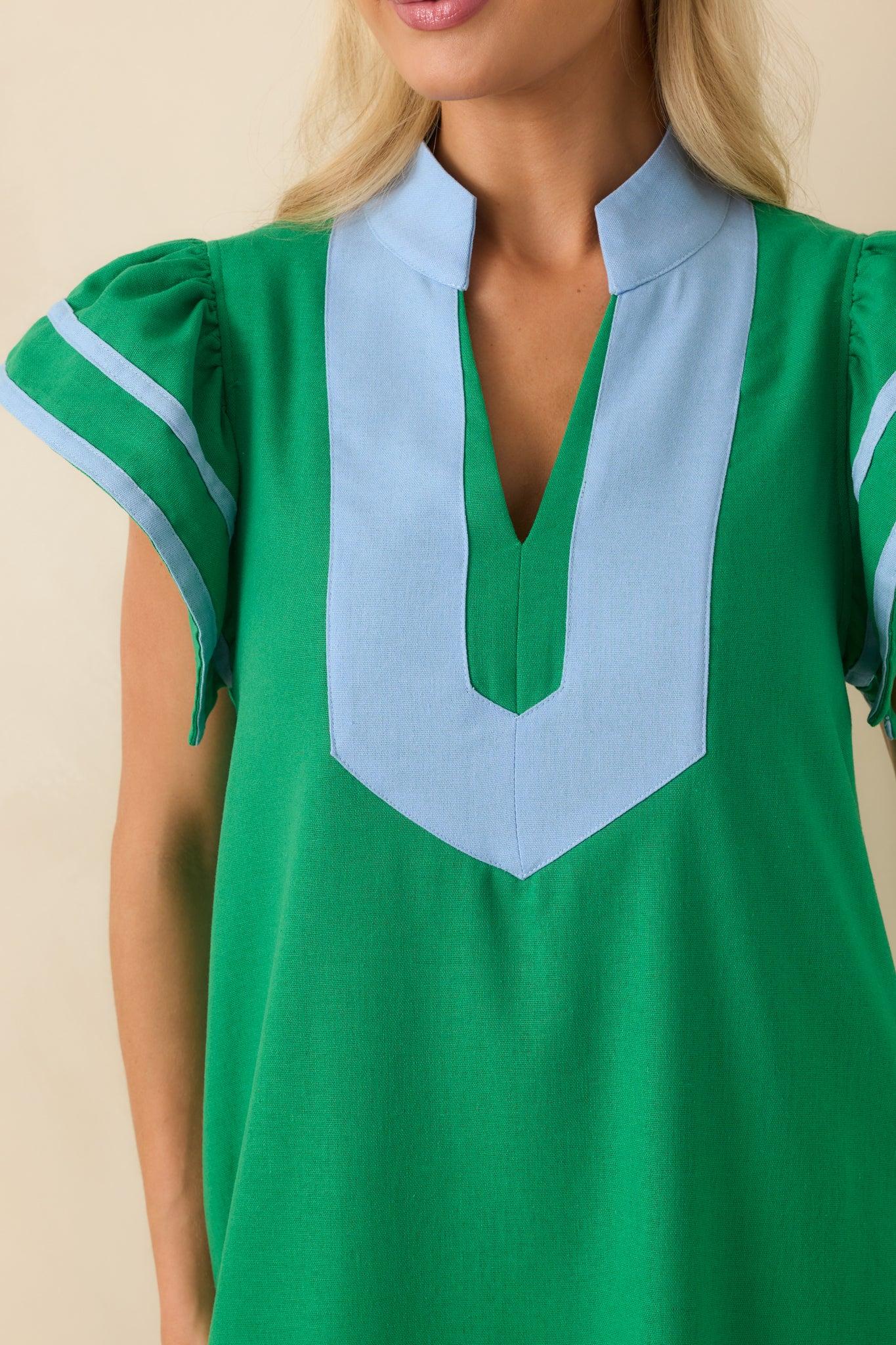 As Good As It Gets Green Linen Cotton Blend Kaftan Maxi Dress Product Image