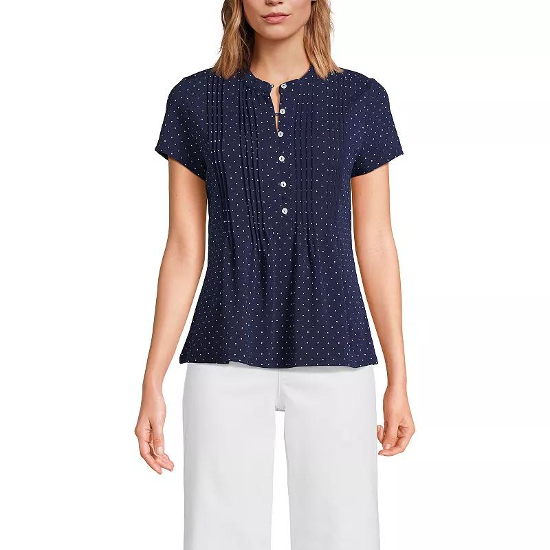 Women's Lands' End Lightweight Jersey Button Pintuck Top,  Product Image