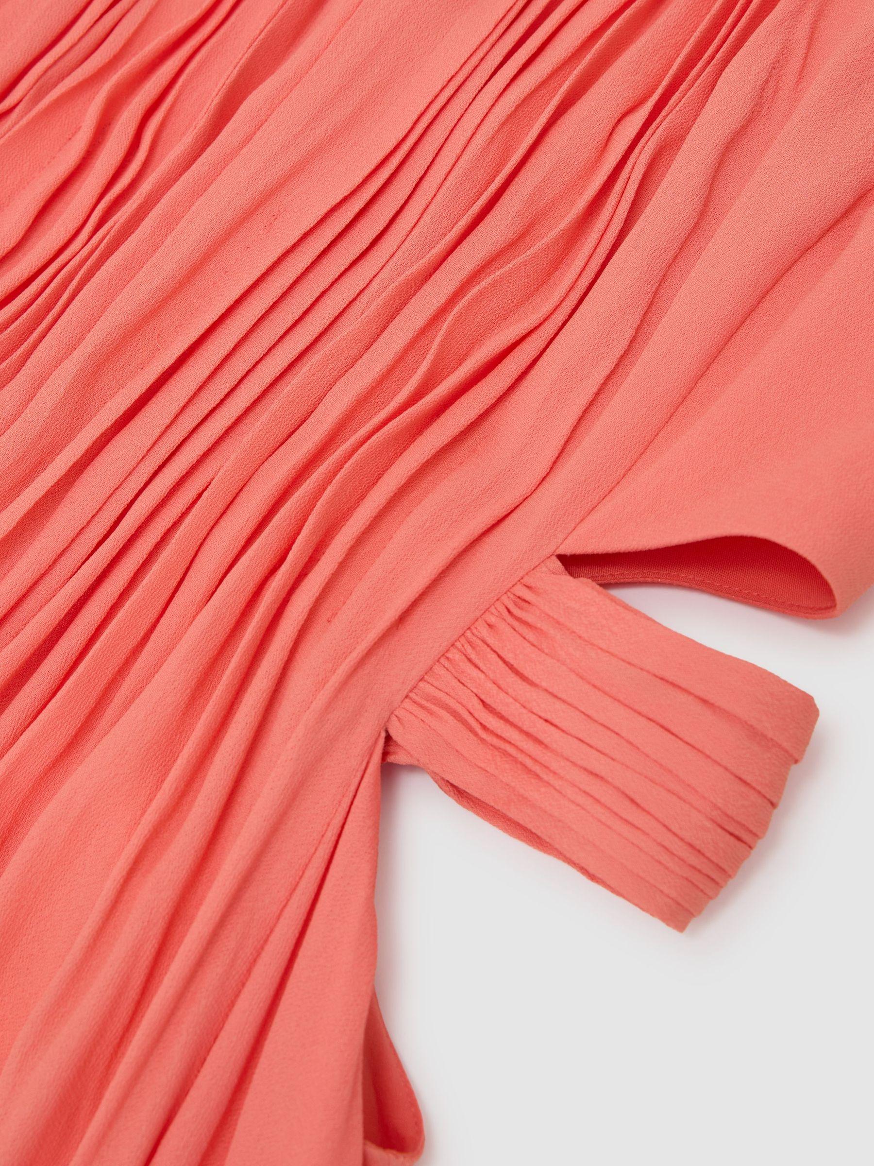 Halterneck Pleated Maxi Dress in Coral Pink Product Image