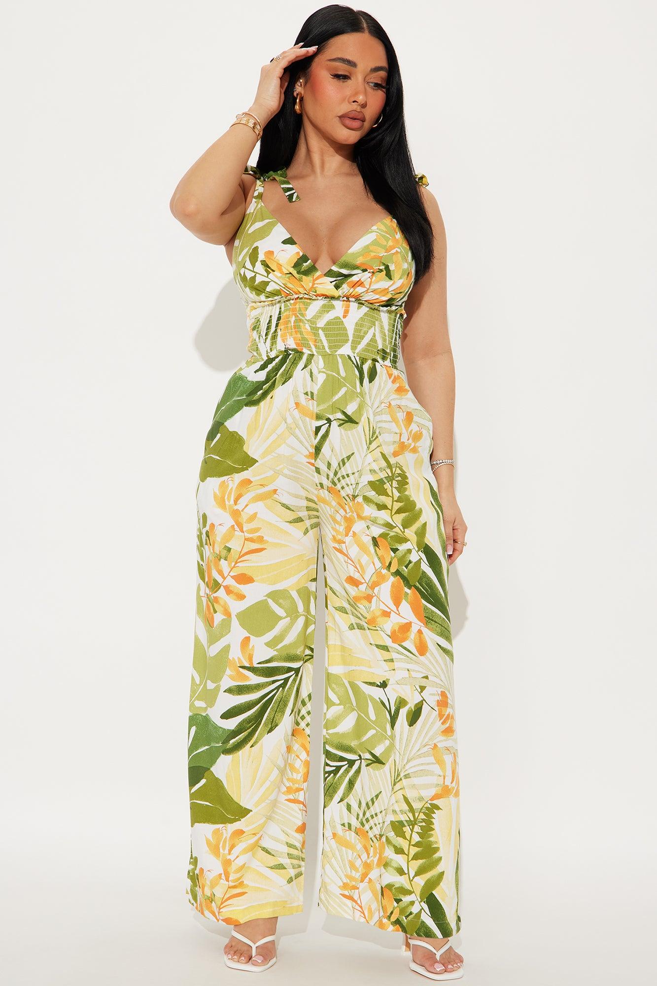 Can't Stop Now Challis Jumpsuit - Green/combo Product Image