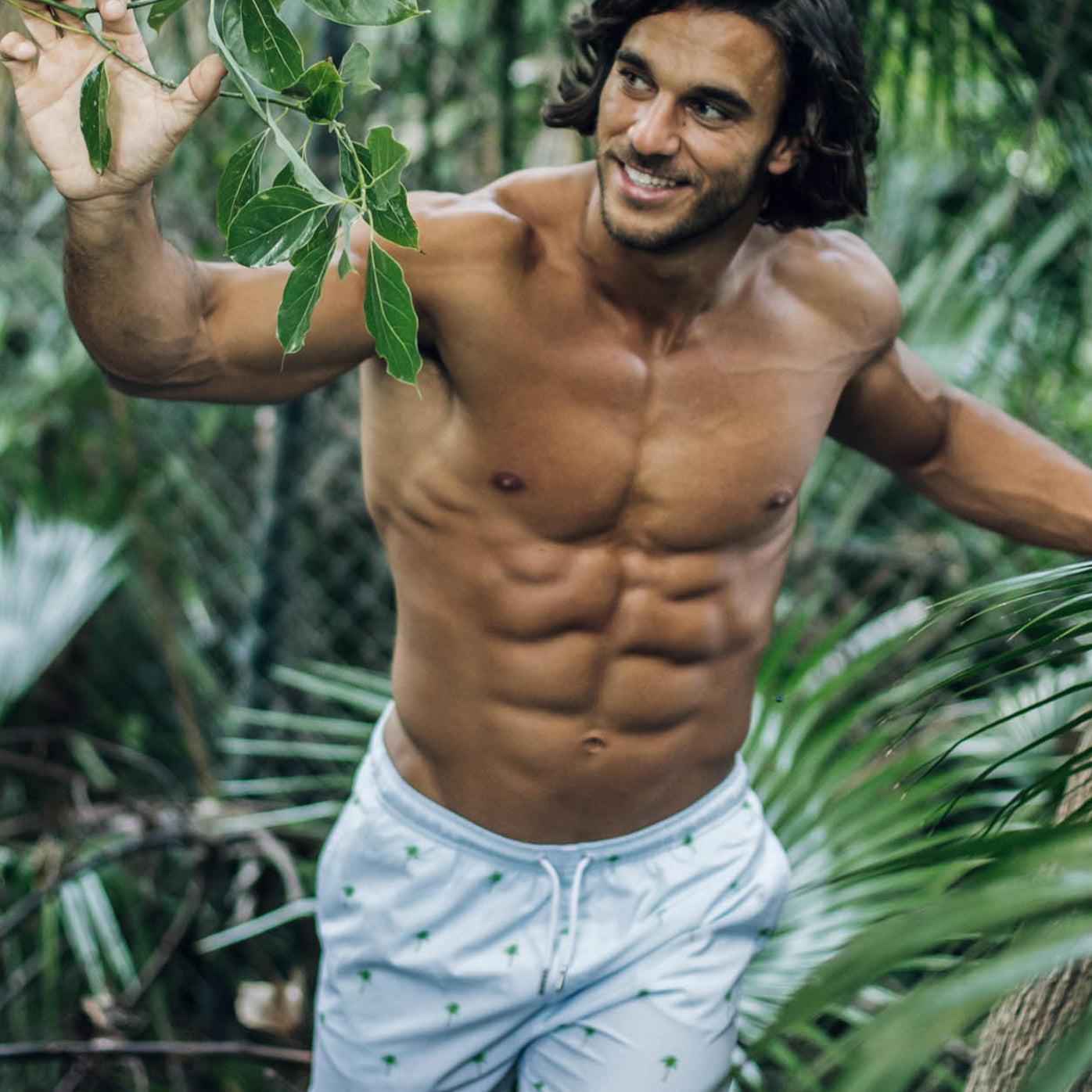 Bermies Palm Stripes Swim Trunks Product Image