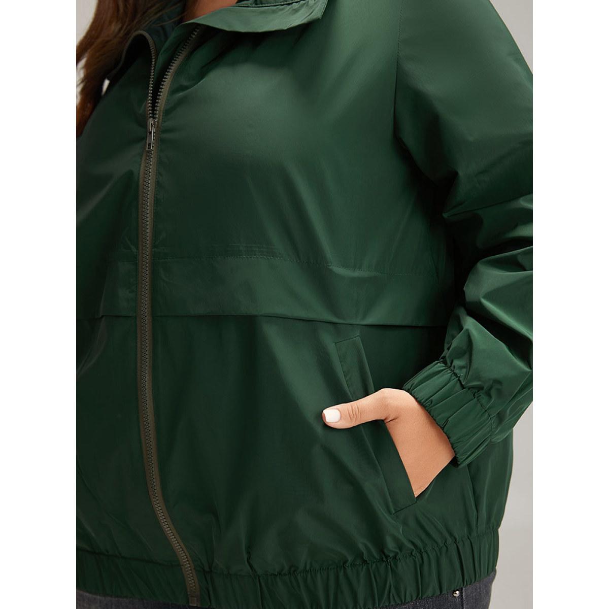 Plus Size Wind-Resistant Plain Zipper Fly Pocket Jacket Women DarkGreen Elastic cuffs Pocket Dailywear Jackets BloomChic 10/M Product Image