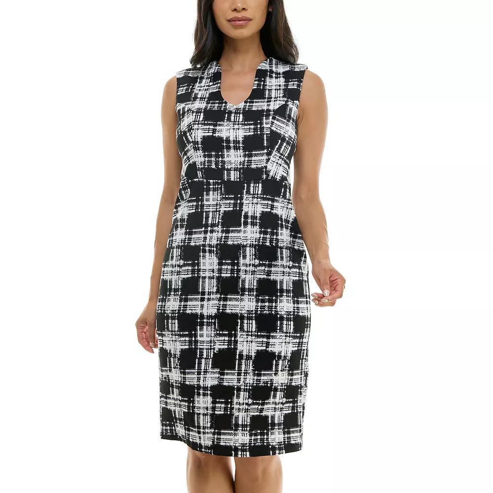 Women's Nina Leonard U-Neck Midi Sheath Dress, Size: XL, Black Red Product Image