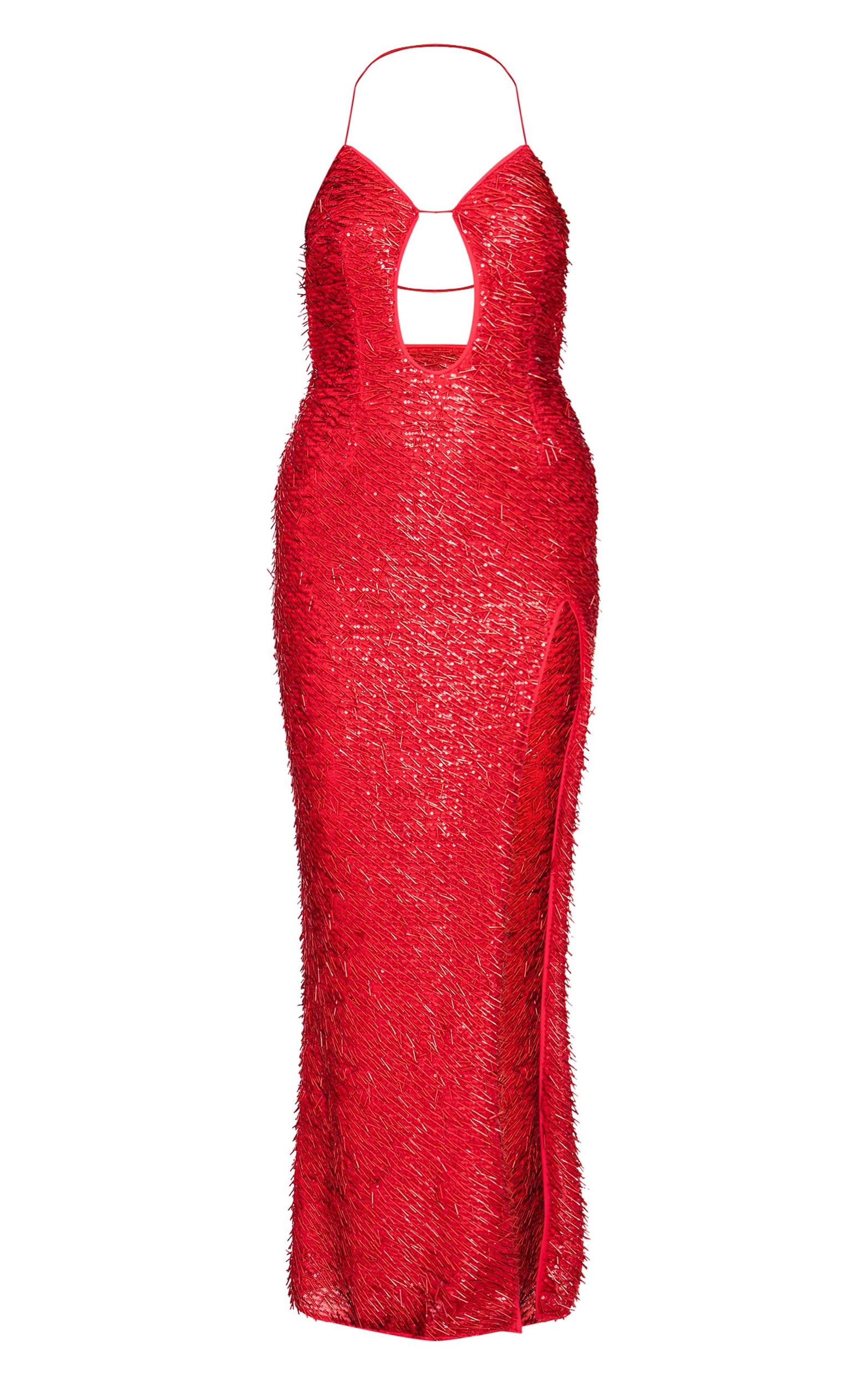Red Sequin Cut Out Maxi Dress Product Image