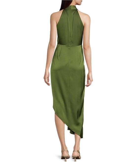 Alex Marie Hazel Surplice V-Neck Sleeveless Satin Asymmetrical Hem Midi Dress Product Image