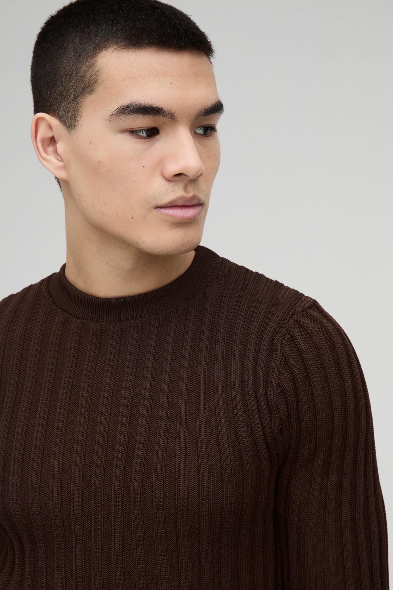 Muscle Fit Ribbed Long Sleeve Sweater | boohooMAN USA Product Image