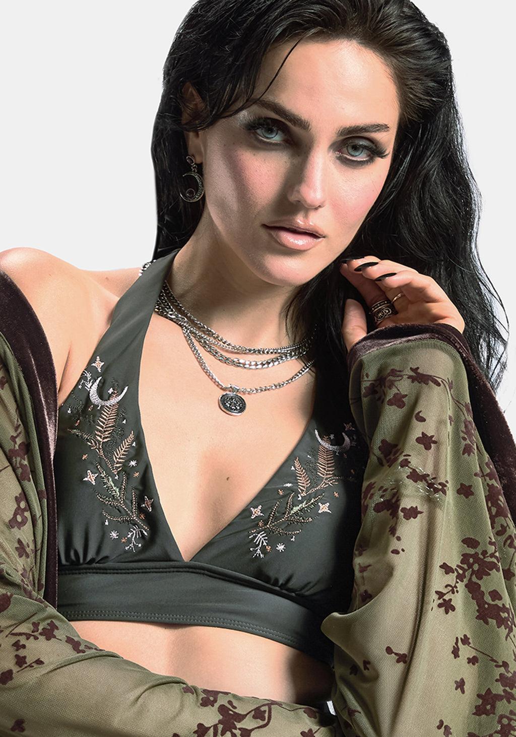 Abellona Embroidered Halter Neck Bikini Top Product Image