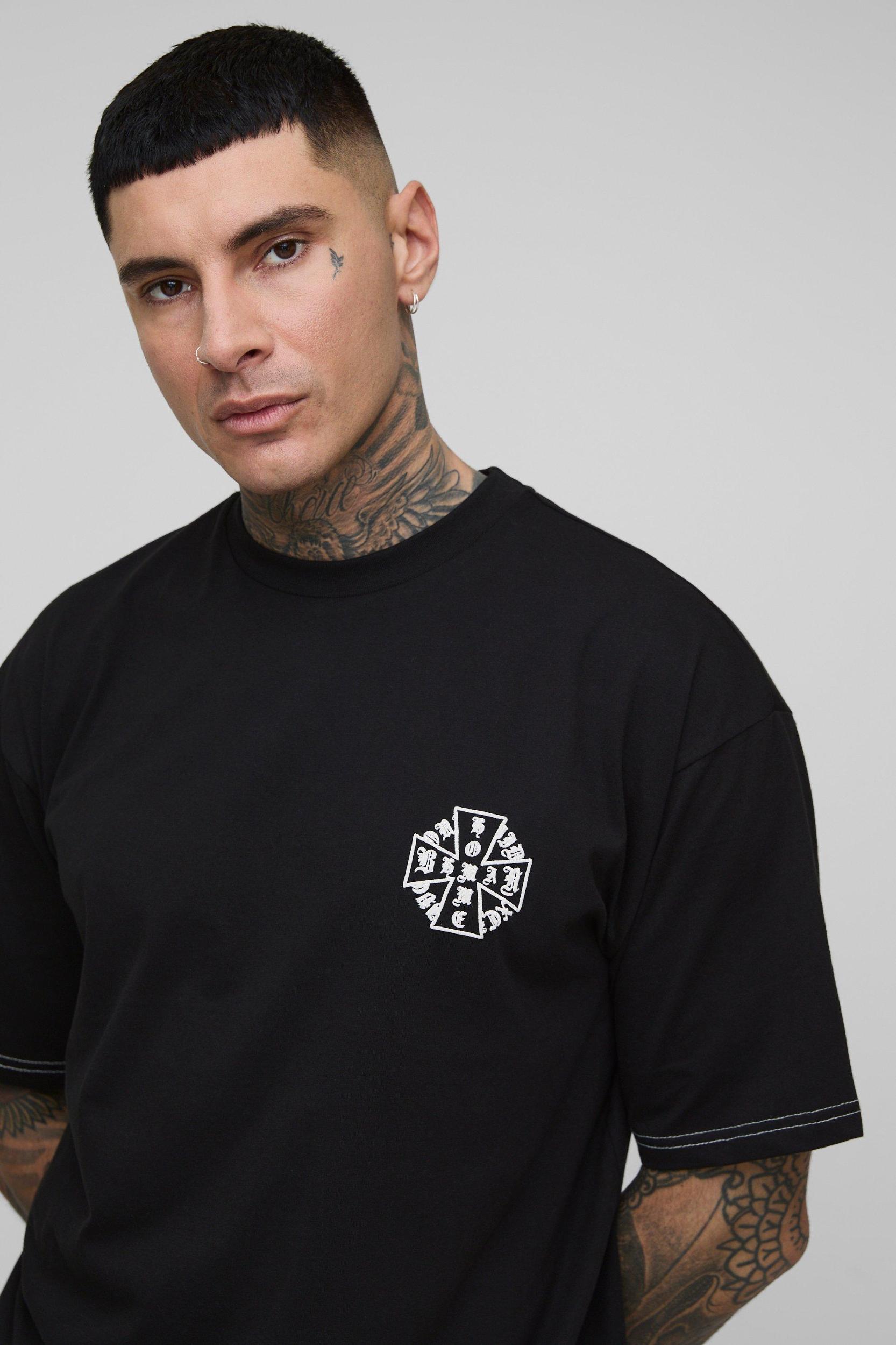 Tall Oversized Homme Puff Print T-Shirt & Short Set | boohooMAN USA Product Image