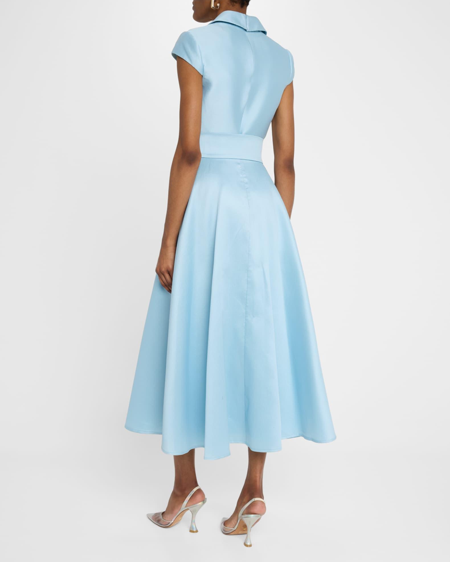 Belted Cap-Sleeve Pique Midi Shirtdress Product Image