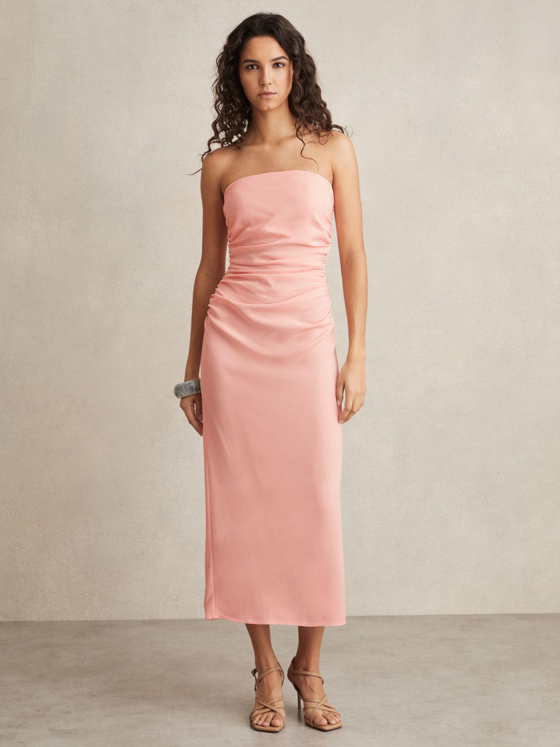 Ruched Strapless Bodycon Dress in Pink Product Image