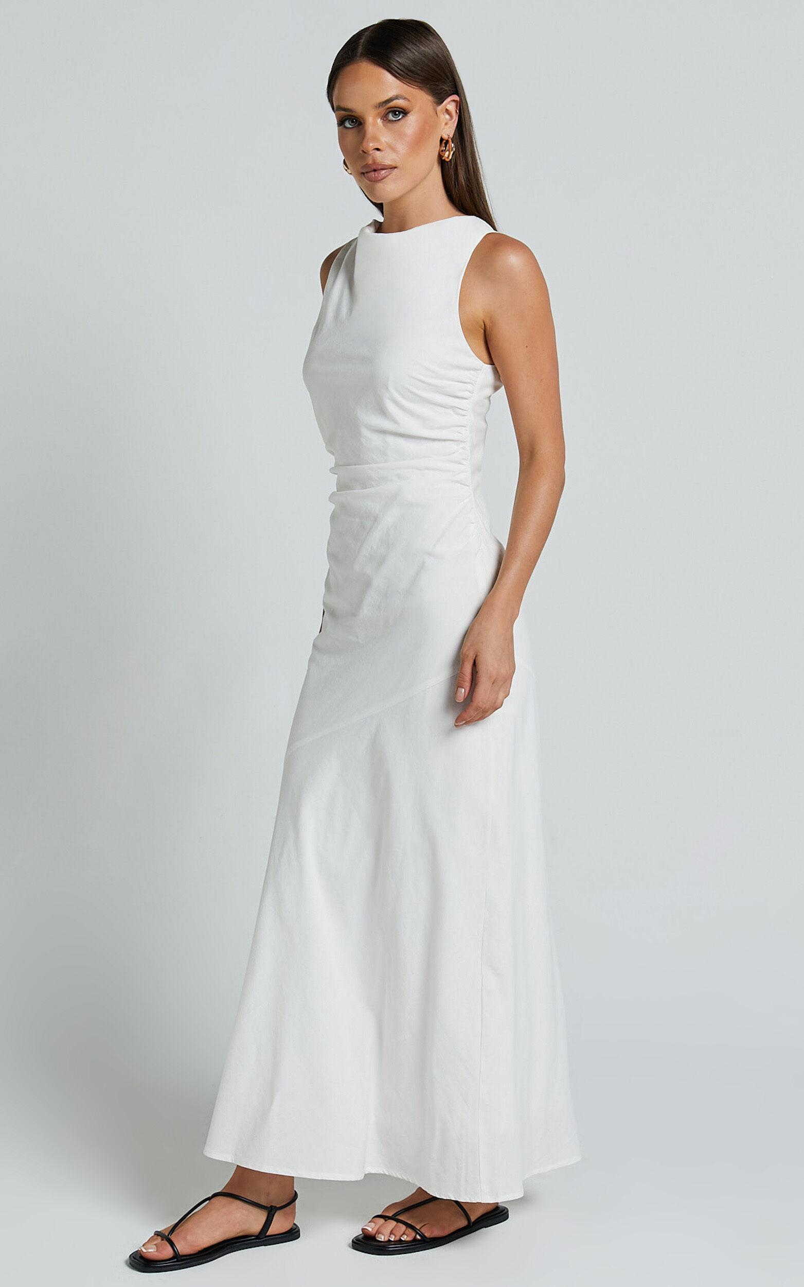 Sylvie Midi Dress - High Neck Flare Dress in White Product Image