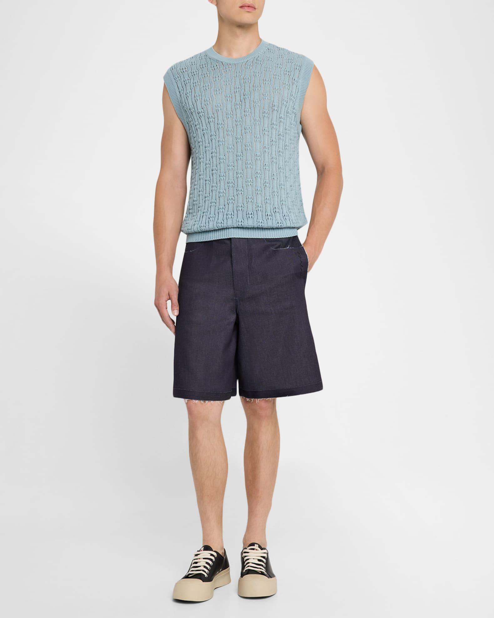 Mens Cotton Openwork Crochet Knit Vest Product Image