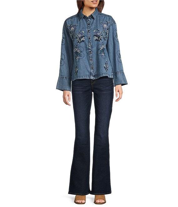 Tru Luxe Jeans Embroidered Collared Neck Long Sleeve Top Product Image